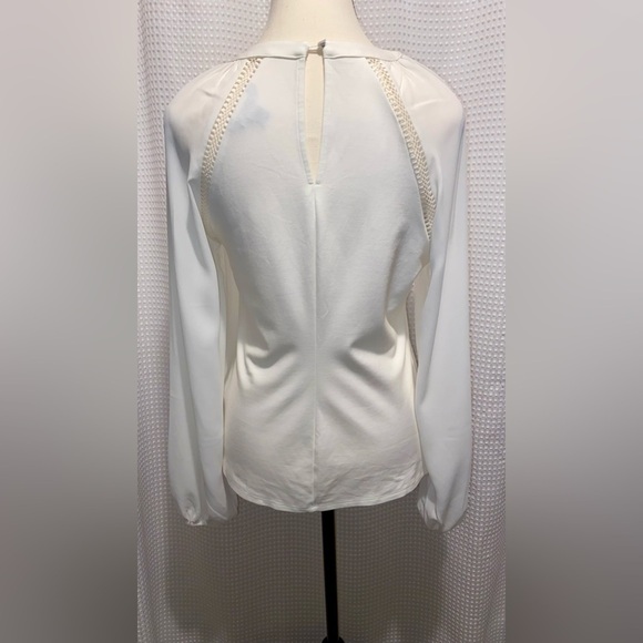 Women’s RW&CO long wide sleeves stretchy white blouse lace accents size small - Picture 9 of 10